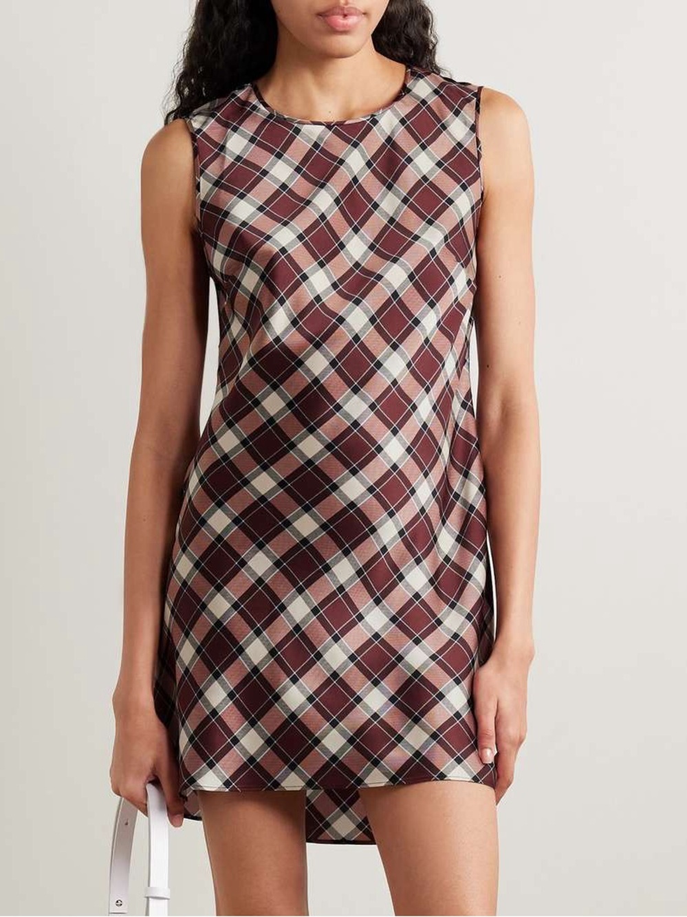 NWT Dǒen Alamere Checked Silk-Satin Mini Dress - Size M